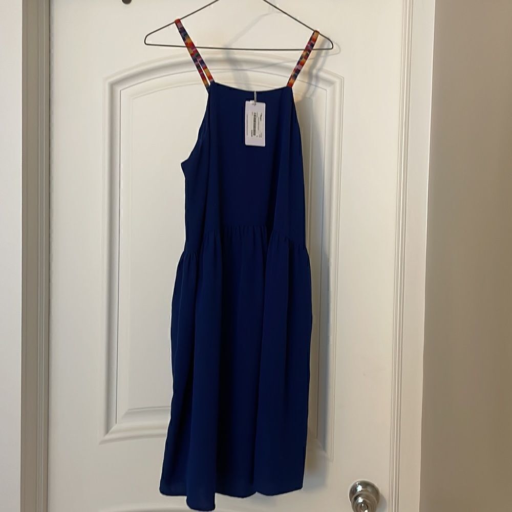 CROSBY BY MOLLIE BURCH SOLID BLUE ELLA DRESS WITH RAINBOW STRAPS.  NEW W…